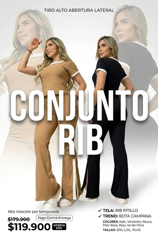 Conjunto Rib Tiro Alto con Abertura, perfecto para verte arreglada todos los días