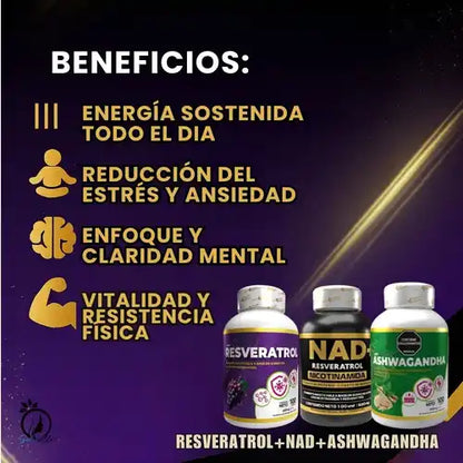 Combo Resveratrol+NAD     +Ashwagandha con INVIMA