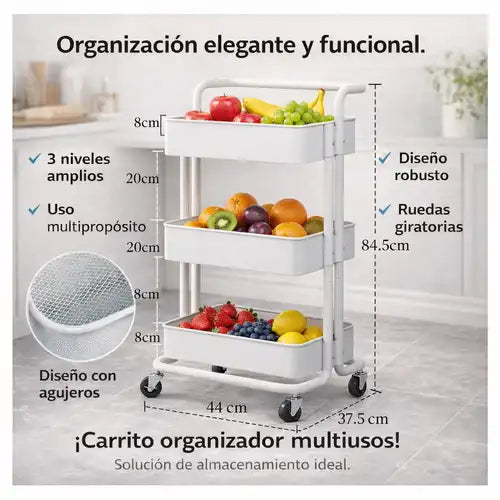 Carrito Organizador Rodante de 3 Niveles