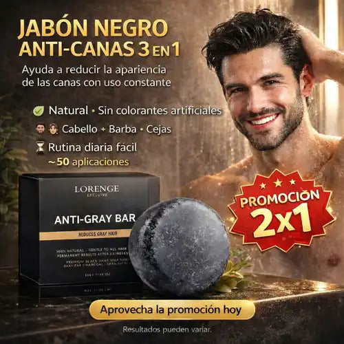 Jabón Negro Anti-Canas 3 en 1-Ayuda a reducir la apariencia de las canas con uso diario
