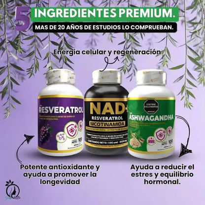 Combo Resveratrol+NAD     +Ashwagandha con INVIMA