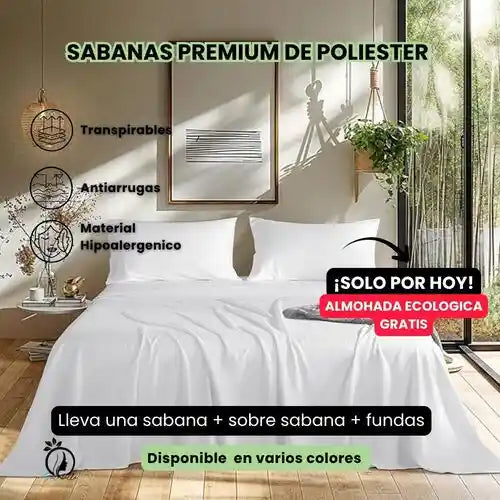 Sabanas premium de poliester + Almohadas GRATIS